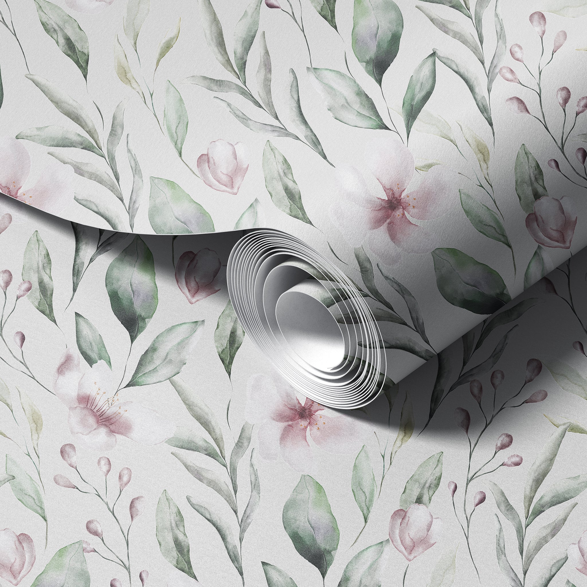 Watercolor Soft Twigs and Flowers peel & stick wallpaper.